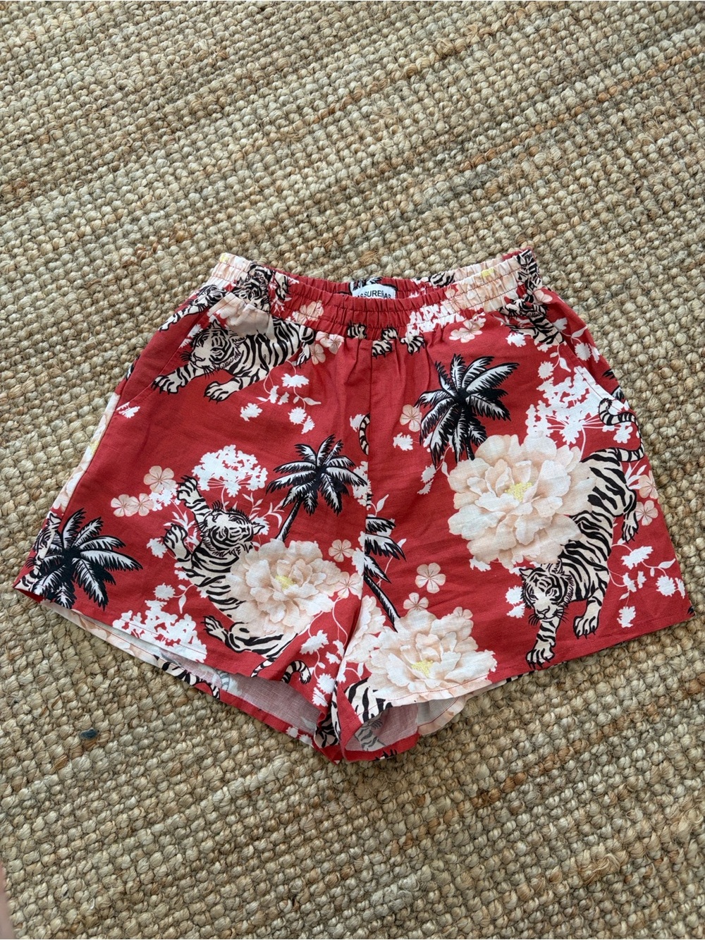 Women's Red Tropical Print Athletic Shorts